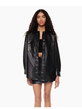 Wilfred Black Faux Leather Button-Front Shacket
